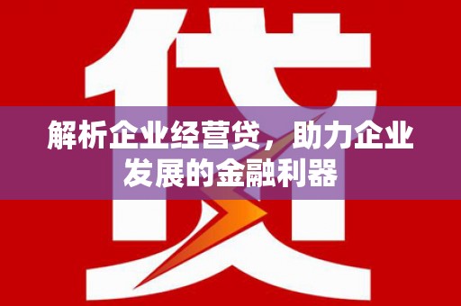 遂宁解析企业经营贷，助力企业发展的金融利器